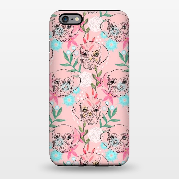 iPhone 6/6s plus StrongFit Cute Puppy Dog and Flowers Pink Creative Art by InovArts