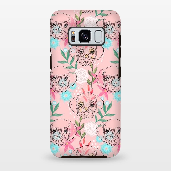 Galaxy S8 plus StrongFit Cute Puppy Dog and Flowers Pink Creative Art by InovArts