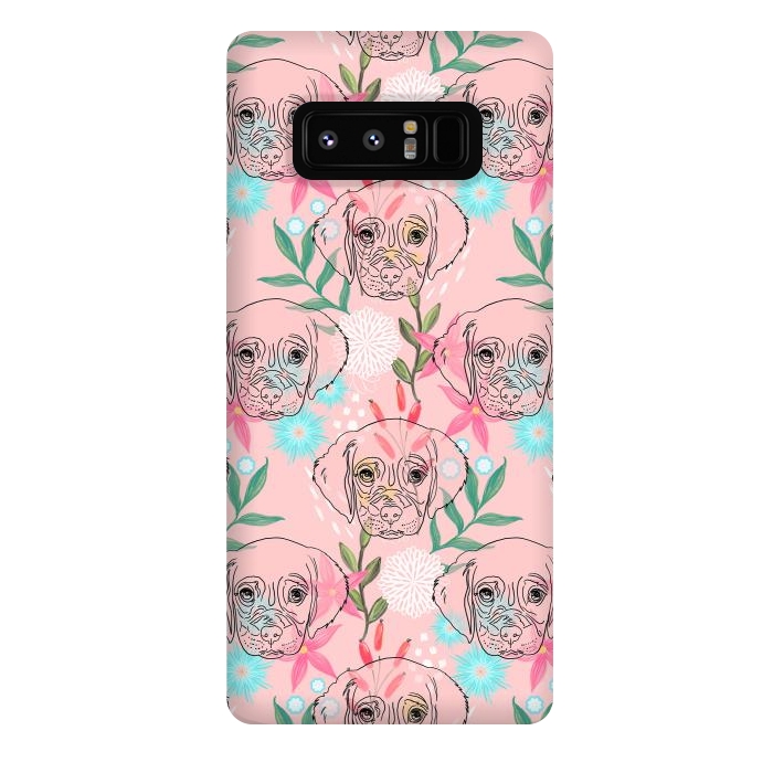 Galaxy Note 8 StrongFit Cute Puppy Dog and Flowers Pink Creative Art by InovArts