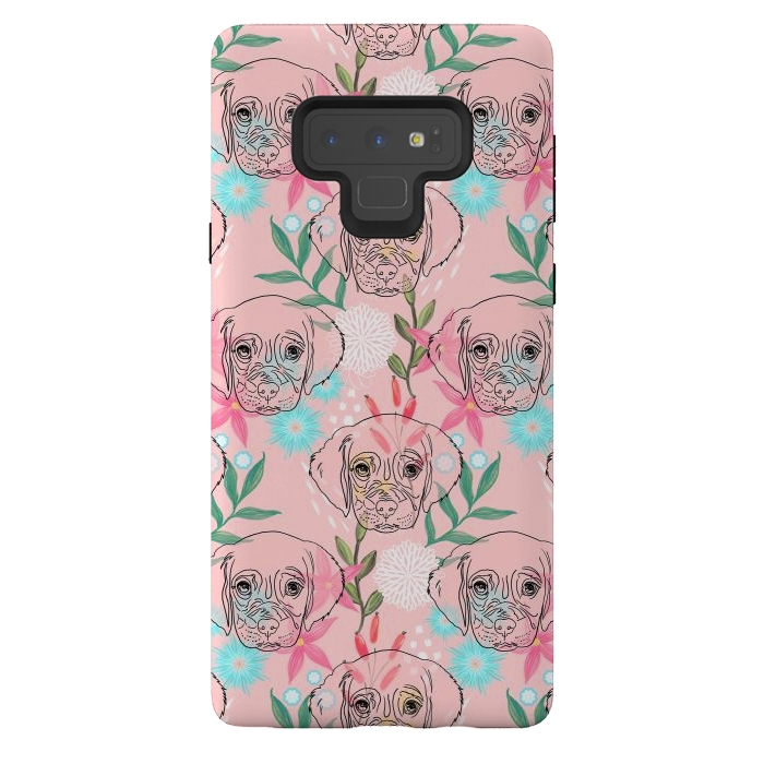 Galaxy Note 9 StrongFit Cute Puppy Dog and Flowers Pink Creative Art by InovArts