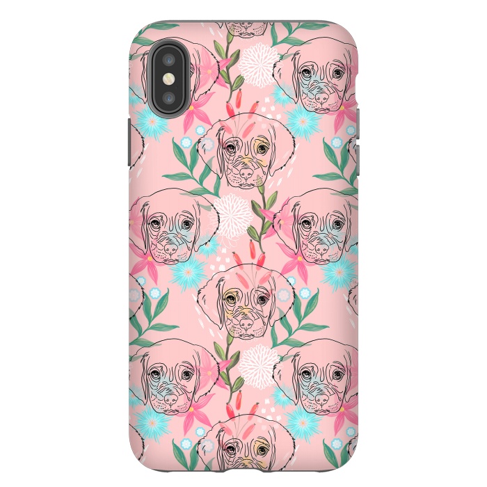 iPhone Xs Max StrongFit Cute Puppy Dog and Flowers Pink Creative Art by InovArts