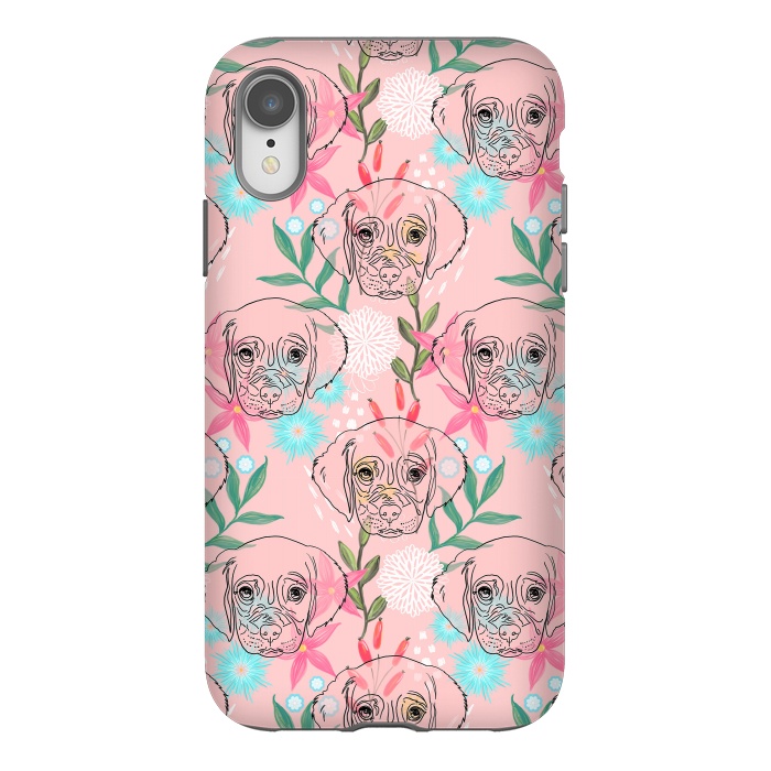 iPhone Xr StrongFit Cute Puppy Dog and Flowers Pink Creative Art by InovArts