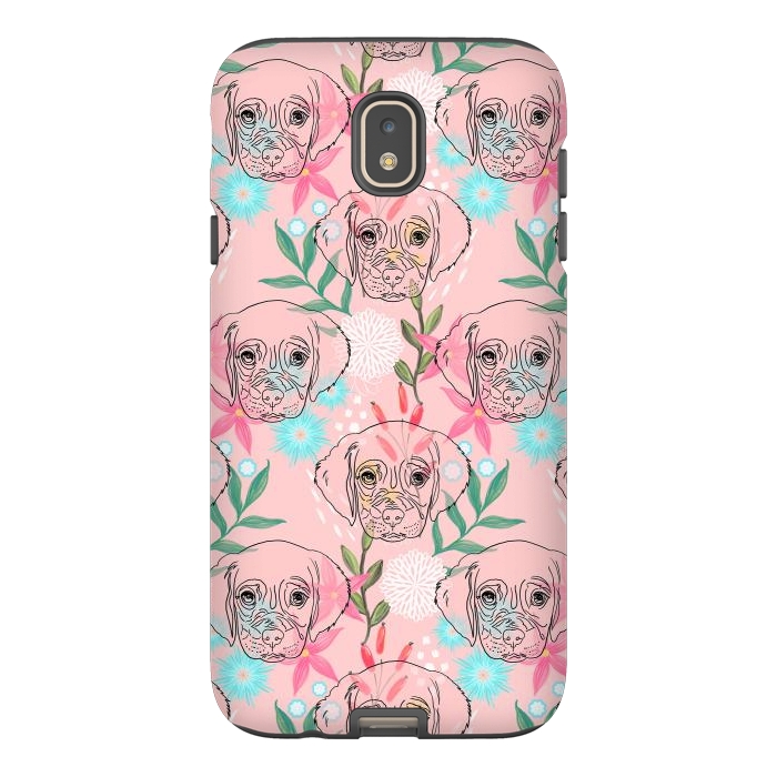 Galaxy J7 StrongFit Cute Puppy Dog and Flowers Pink Creative Art by InovArts