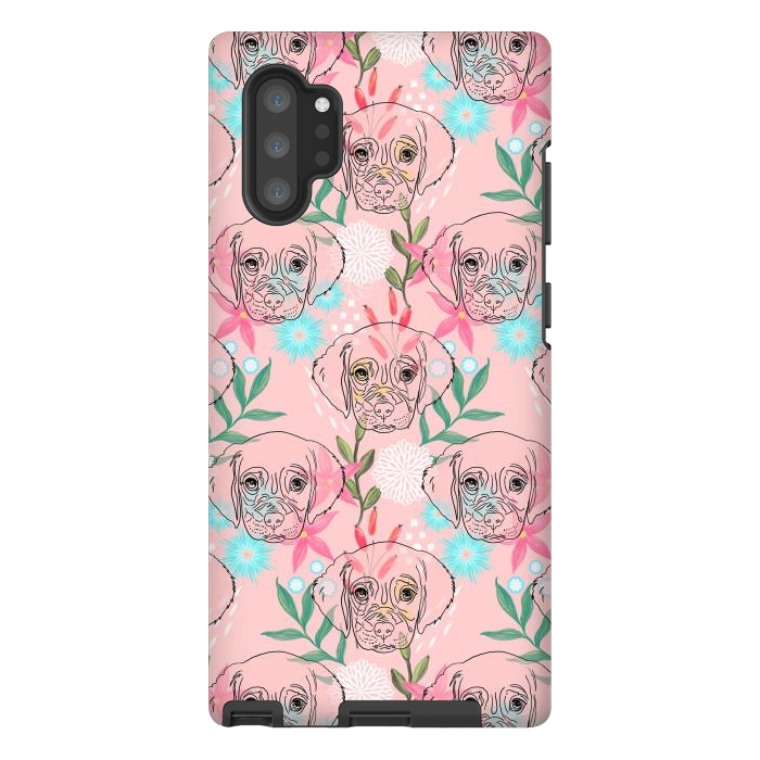 Galaxy Note 10 plus StrongFit Cute Puppy Dog and Flowers Pink Creative Art by InovArts