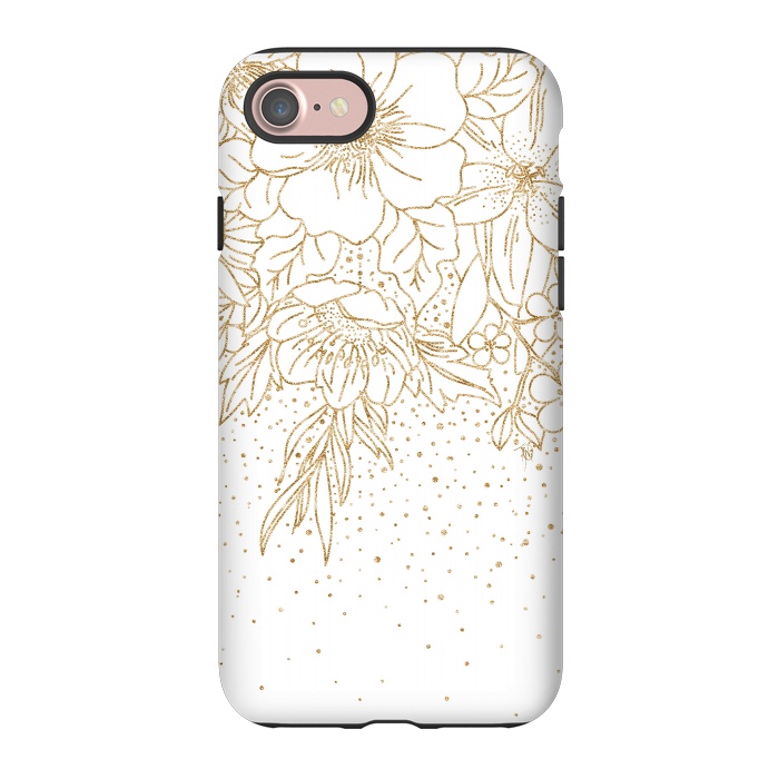 iPhone 7 StrongFit Cute Gold floral doodles and confetti design by InovArts