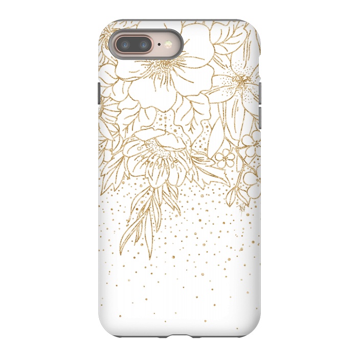 iPhone 7 plus StrongFit Cute Gold floral doodles and confetti design by InovArts