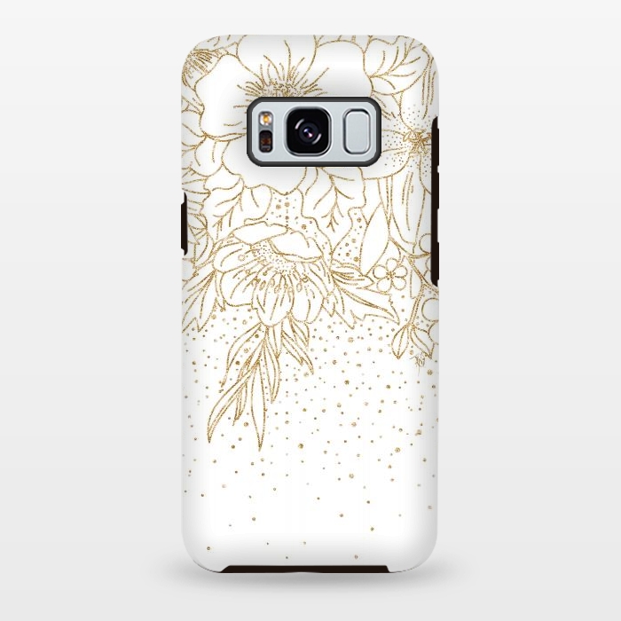 Galaxy S8 plus StrongFit Cute Gold floral doodles and confetti design by InovArts