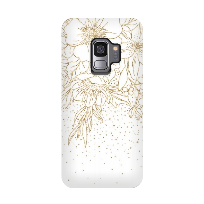 Galaxy S9 StrongFit Cute Gold floral doodles and confetti design by InovArts