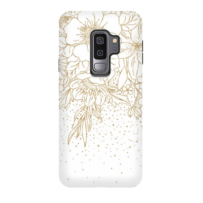 Galaxy S9 plus StrongFit Cute Gold floral doodles and confetti design by InovArts