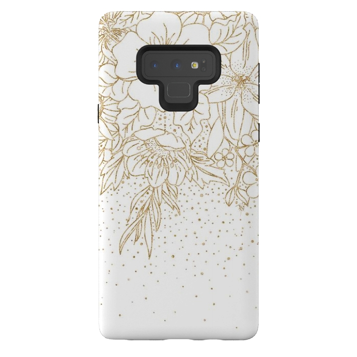 Galaxy Note 9 StrongFit Cute Gold floral doodles and confetti design by InovArts