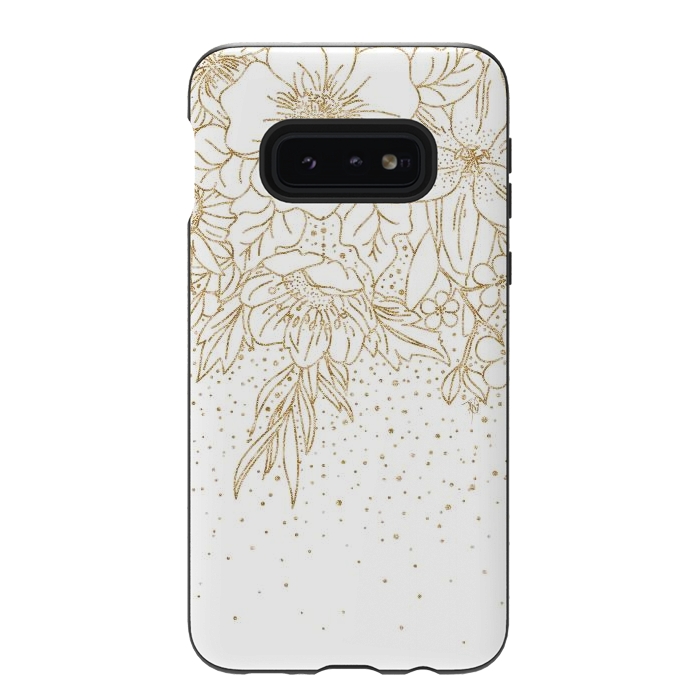 Galaxy S10e StrongFit Cute Gold floral doodles and confetti design by InovArts