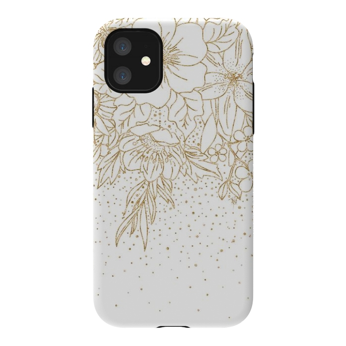 iPhone 11 StrongFit Cute Gold floral doodles and confetti design by InovArts