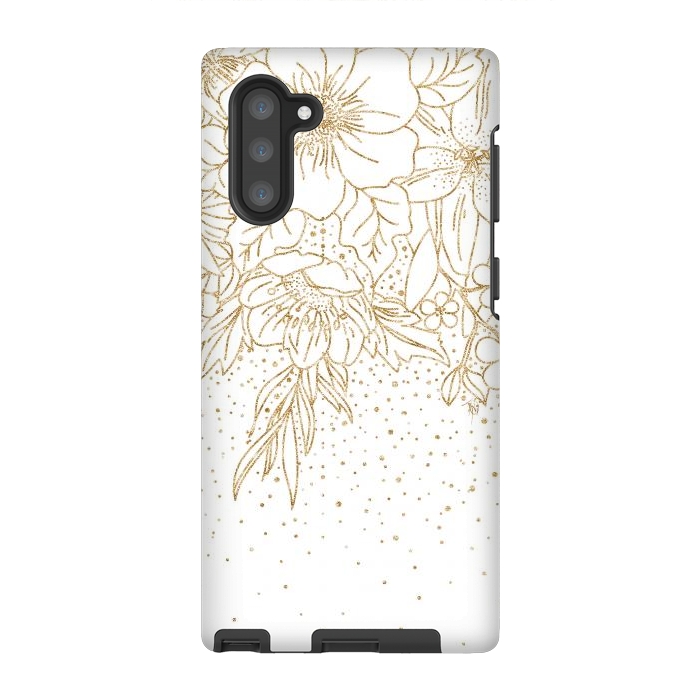 Galaxy Note 10 StrongFit Cute Gold floral doodles and confetti design by InovArts