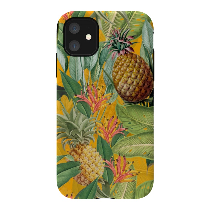 iPhone 11 StrongFit Yellow Tropical Pinapple Jungle Garden by  Utart