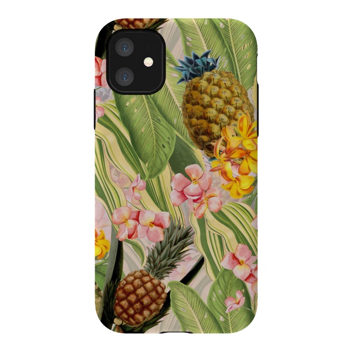 iPhone 11 StrongFit Gold and pink Banana and Pinapple Jungle Garden by  Utart