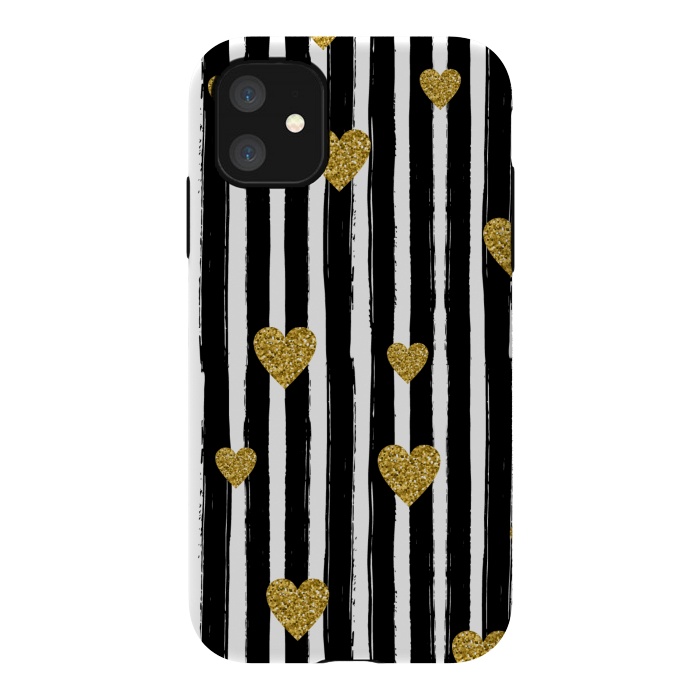 iPhone 11 StrongFit BLACK STRIPES WITH HEARTS by MALLIKA