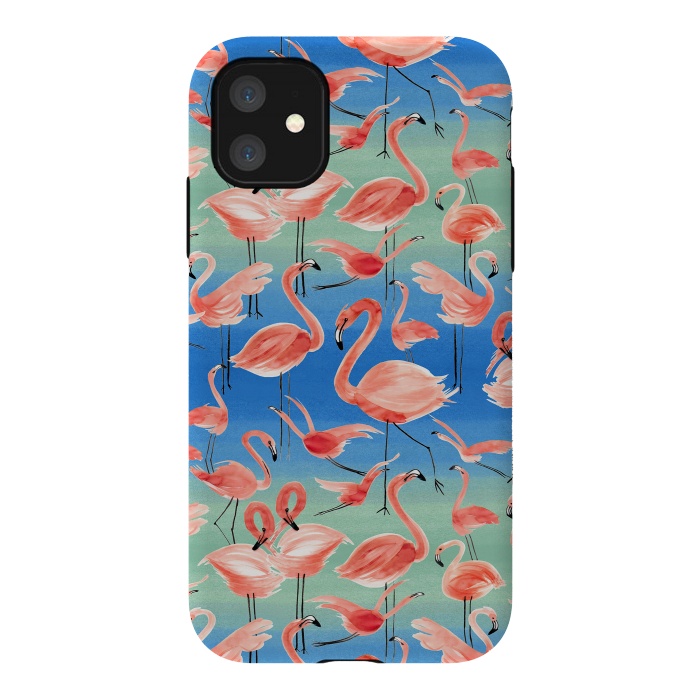 iPhone 11 StrongFit Pink Flamingos by Ninola Design