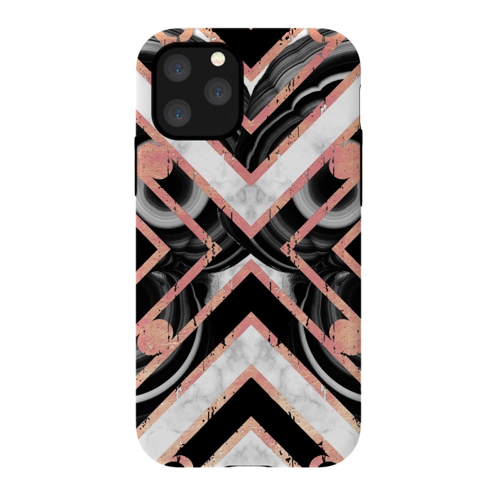 iPhone 11 Pro StrongFit Monochrome geometric marble tiles with golden contour by Oana 