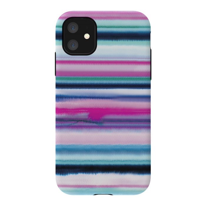 iPhone 11 StrongFit Ombre Stripes Watercolor Pink by Ninola Design