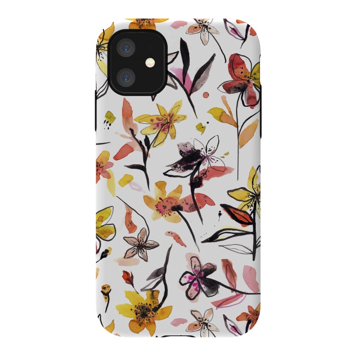 iPhone 11 StrongFit Ink Flowers Yellow by Ninola Design