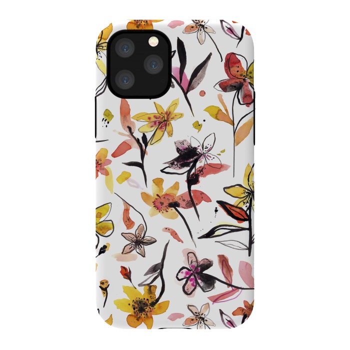 iPhone 11 Pro StrongFit Ink Flowers Yellow by Ninola Design