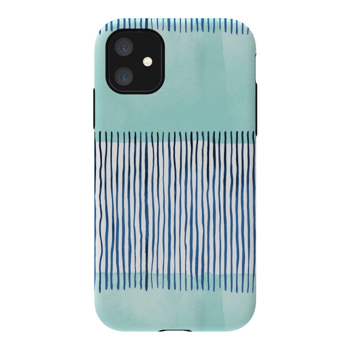 iPhone 11 StrongFit Minimal Stripes Blue by Ninola Design