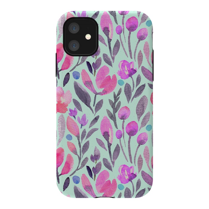 iPhone 11 StrongFit Mint and Pink Flowers by Allgirls Studio