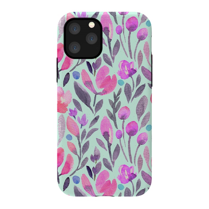 iPhone 11 Pro StrongFit Mint and Pink Flowers by Allgirls Studio