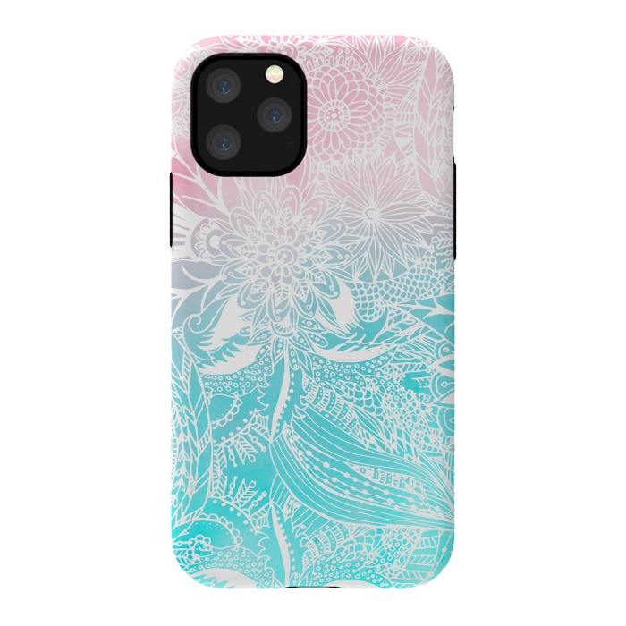 iPhone 11 Pro StrongFit whimsy white floral mandala watercolor design by InovArts