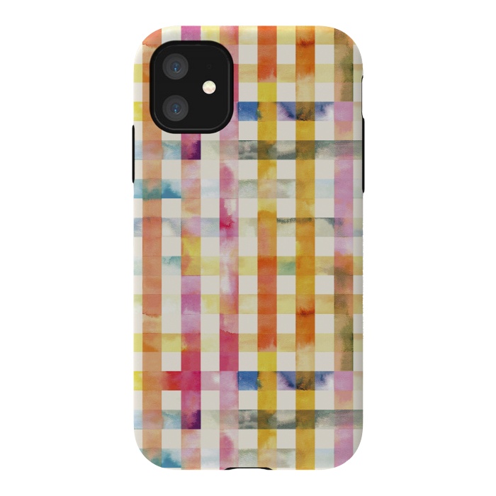 iPhone 11 StrongFit Vichy Gingham Watercolor Yellow by Ninola Design