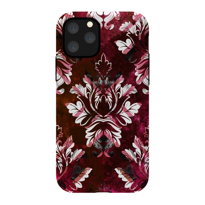 iPhone 11 Pro StrongFit Rich burgundy marble and silver damask by Oana 