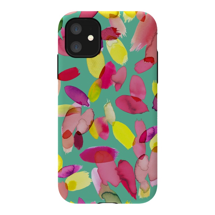 iPhone 11 StrongFit Watercolor Petals Green by Ninola Design