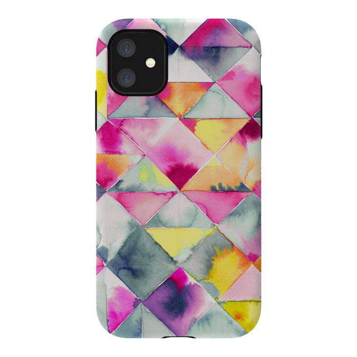 iPhone 11 StrongFit Watercolor Squares Triangles Fresh by Ninola Design