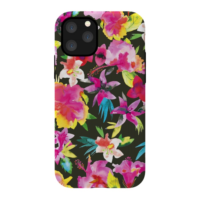iPhone 11 Pro StrongFit Caribbean Flowers and Palms by Ninola Design