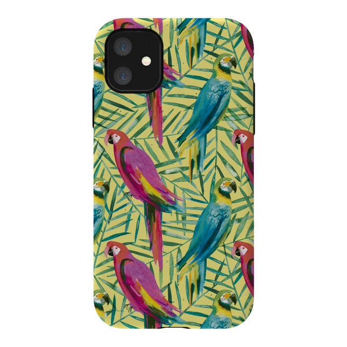 iPhone 11 StrongFit Tropical Parrots and Palms by Ninola Design