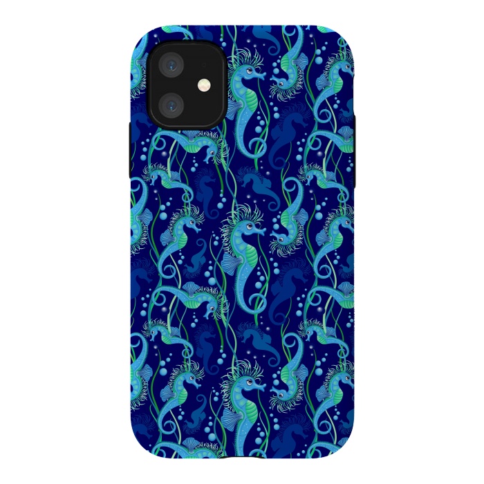 iPhone 11 StrongFit Seahorse cute blue sea animal Pattern by BluedarkArt