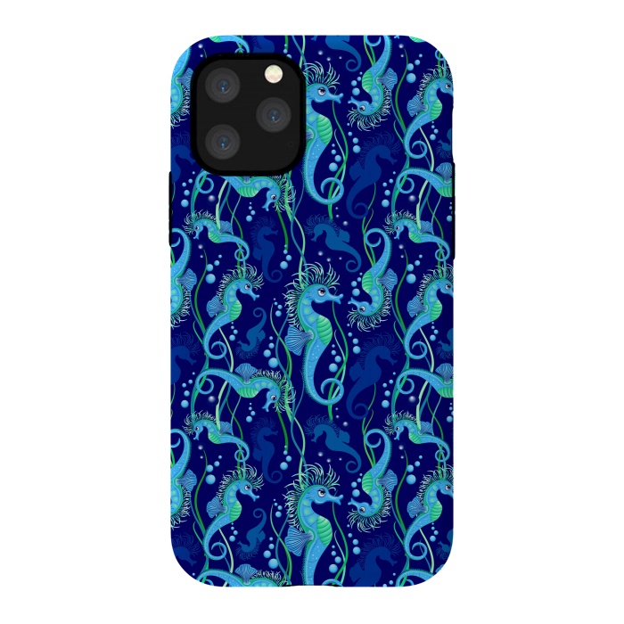 iPhone 11 Pro StrongFit Seahorse cute blue sea animal Pattern by BluedarkArt