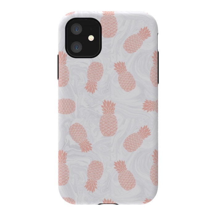 iPhone 11 StrongFit Pink Pineapples on White Marble by Julie Erin Designs