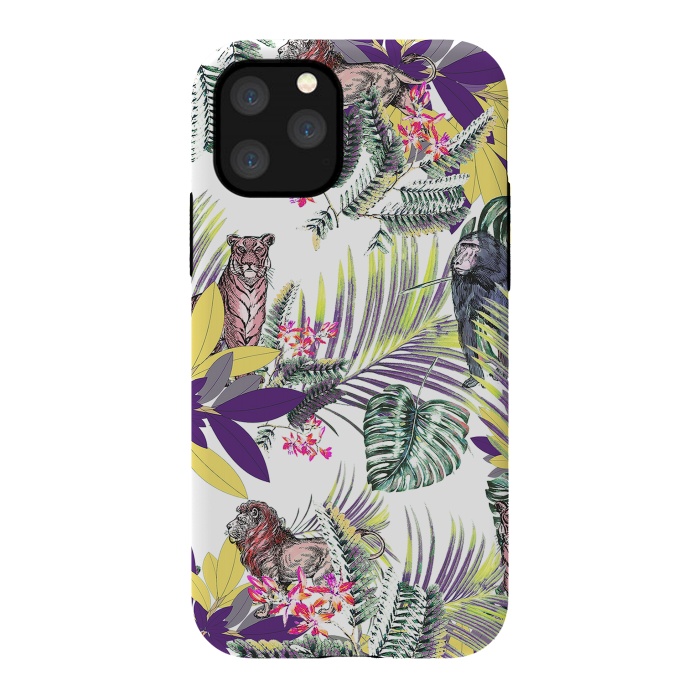 iPhone 11 Pro StrongFit Colorful jungle leaves and wild animals pattern by Oana 