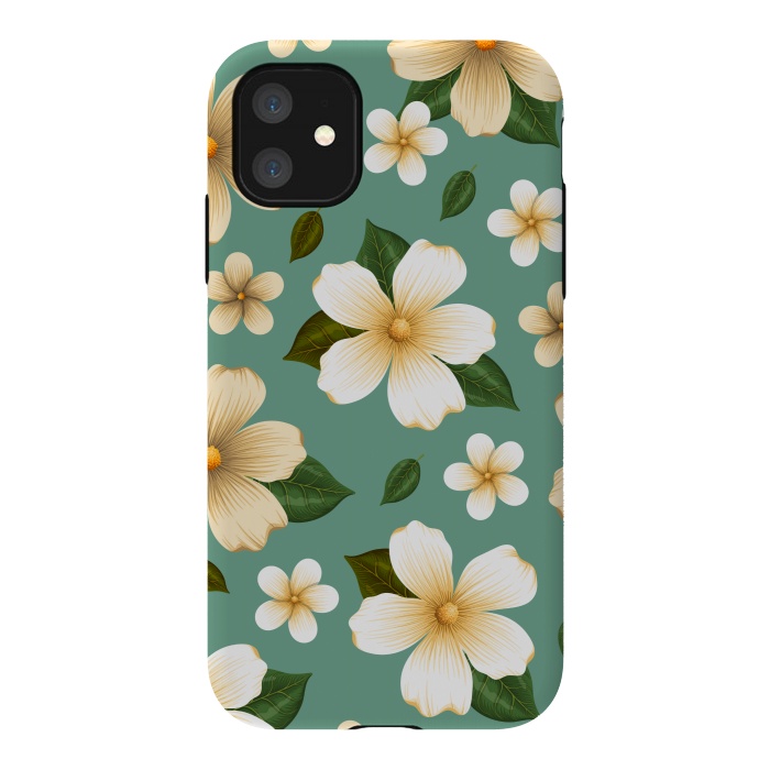 iPhone 11 StrongFit WHITE FLORAL BEAUTIES by MALLIKA