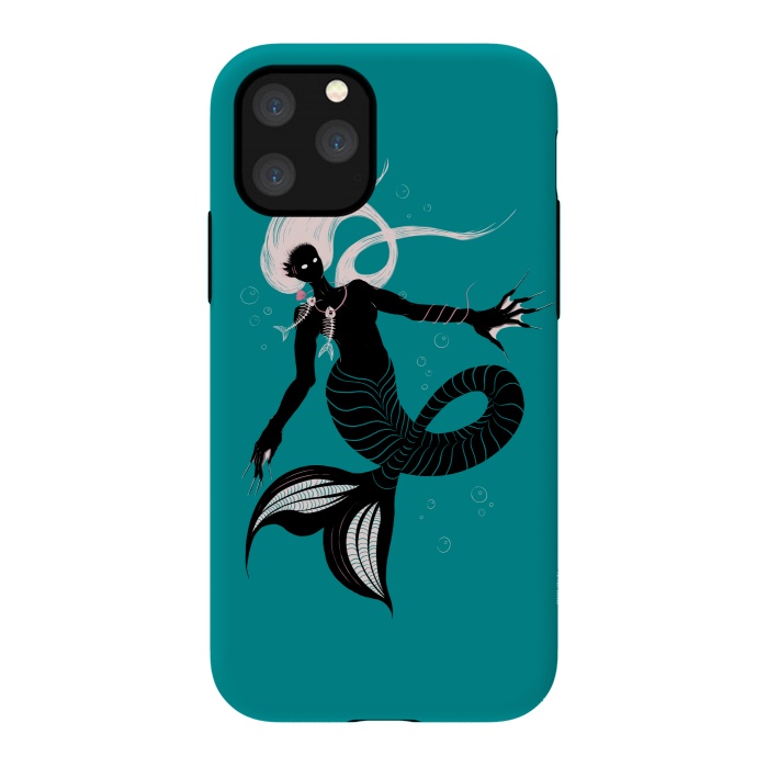 iPhone 11 Pro StrongFit Creepy Mermaid With Fish Skeleton Necklace Dark Art by Boriana Giormova
