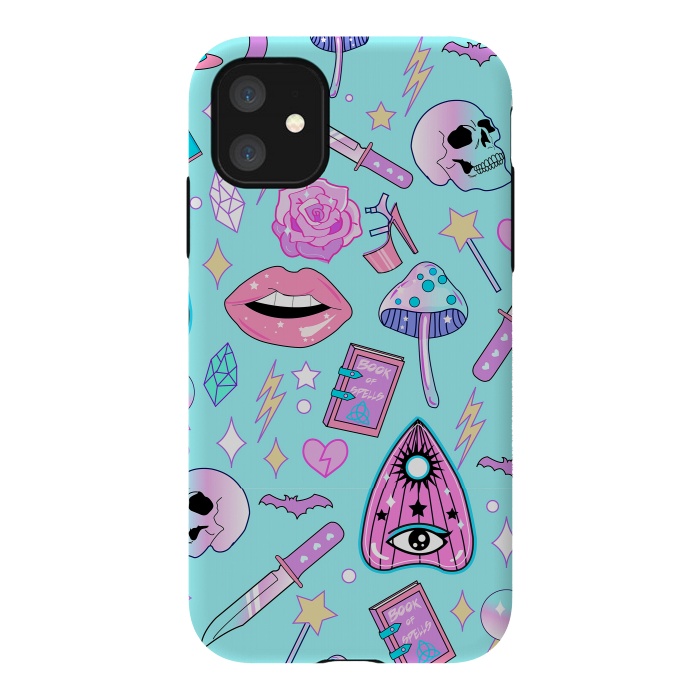 iPhone 11 StrongFit Girly Pastel Goth Witchy Kawaii Pattern by Luna Elizabeth Art