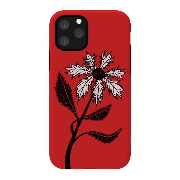 iPhone 11 Pro StrongFit Imaginary Flower In Ink - Black And White On Red by Boriana Giormova