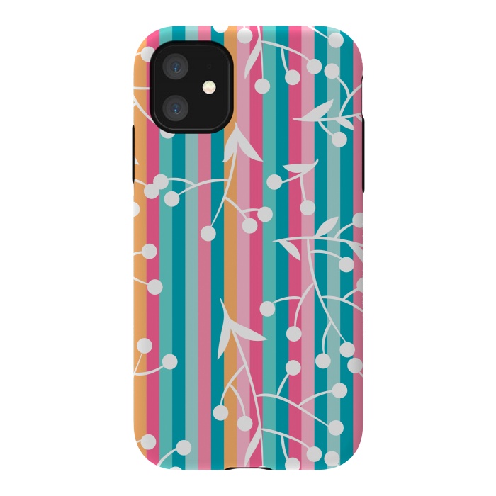 iPhone 11 StrongFit STRIPES WHITE FLORAL PATTERN by MALLIKA
