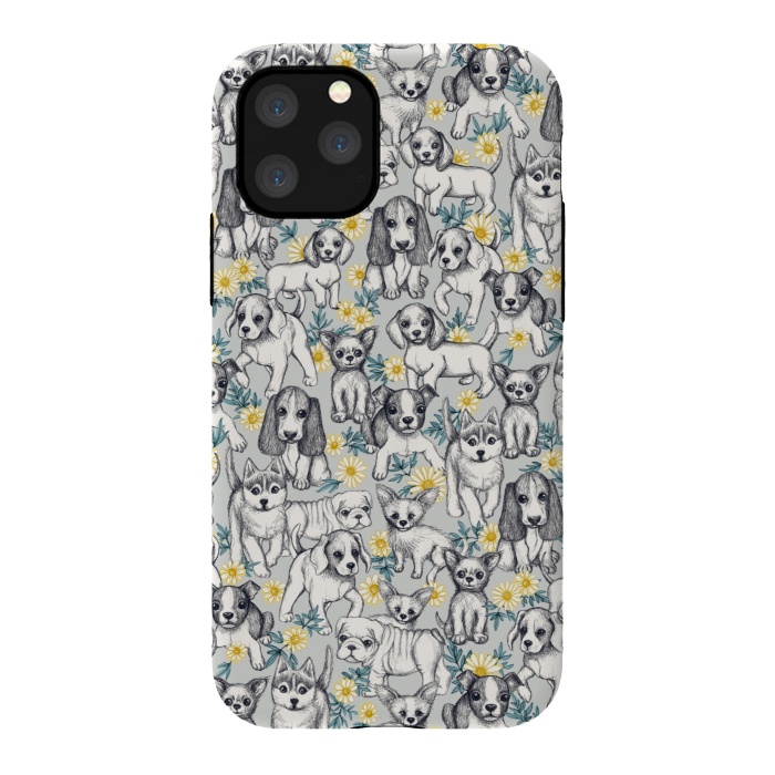iPhone 11 Pro StrongFit Dogs and Daisies on Grey by Micklyn Le Feuvre