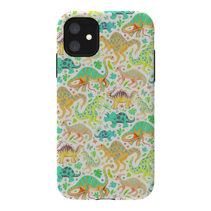 iPhone 11 StrongFit Happy Dinos in Citrus Colors by Micklyn Le Feuvre
