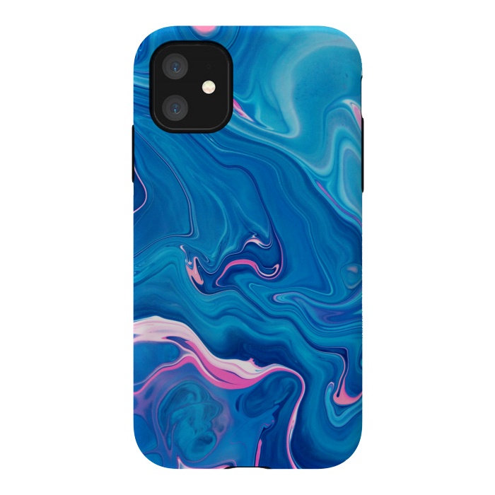 iPhone 11 StrongFit Abstract Marble Painting Blue Pink Orange by ArtsCase