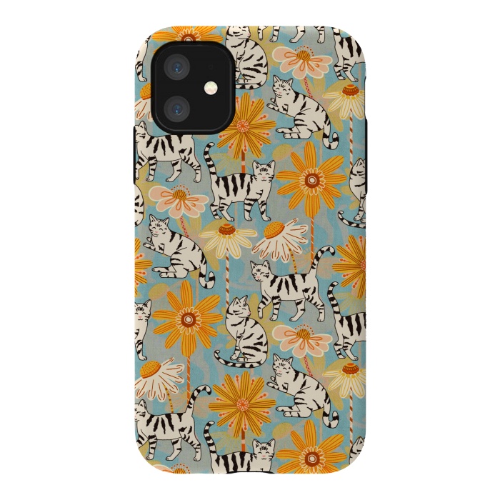 iPhone 11 StrongFit Daisy Cats - Baby Blue  by Tigatiga