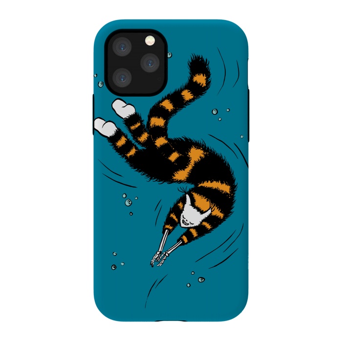iPhone 11 Pro StrongFit Funny Cat Creature With Skeleton Hands Swimming by Boriana Giormova