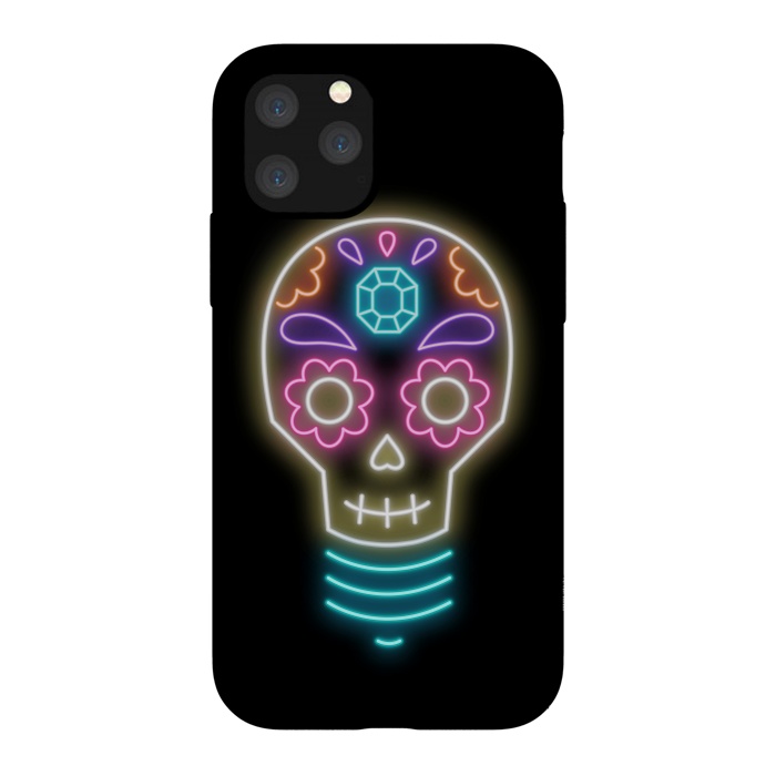 iPhone 11 Pro StrongFit Neon sugar skull lightbulb by Laura Nagel